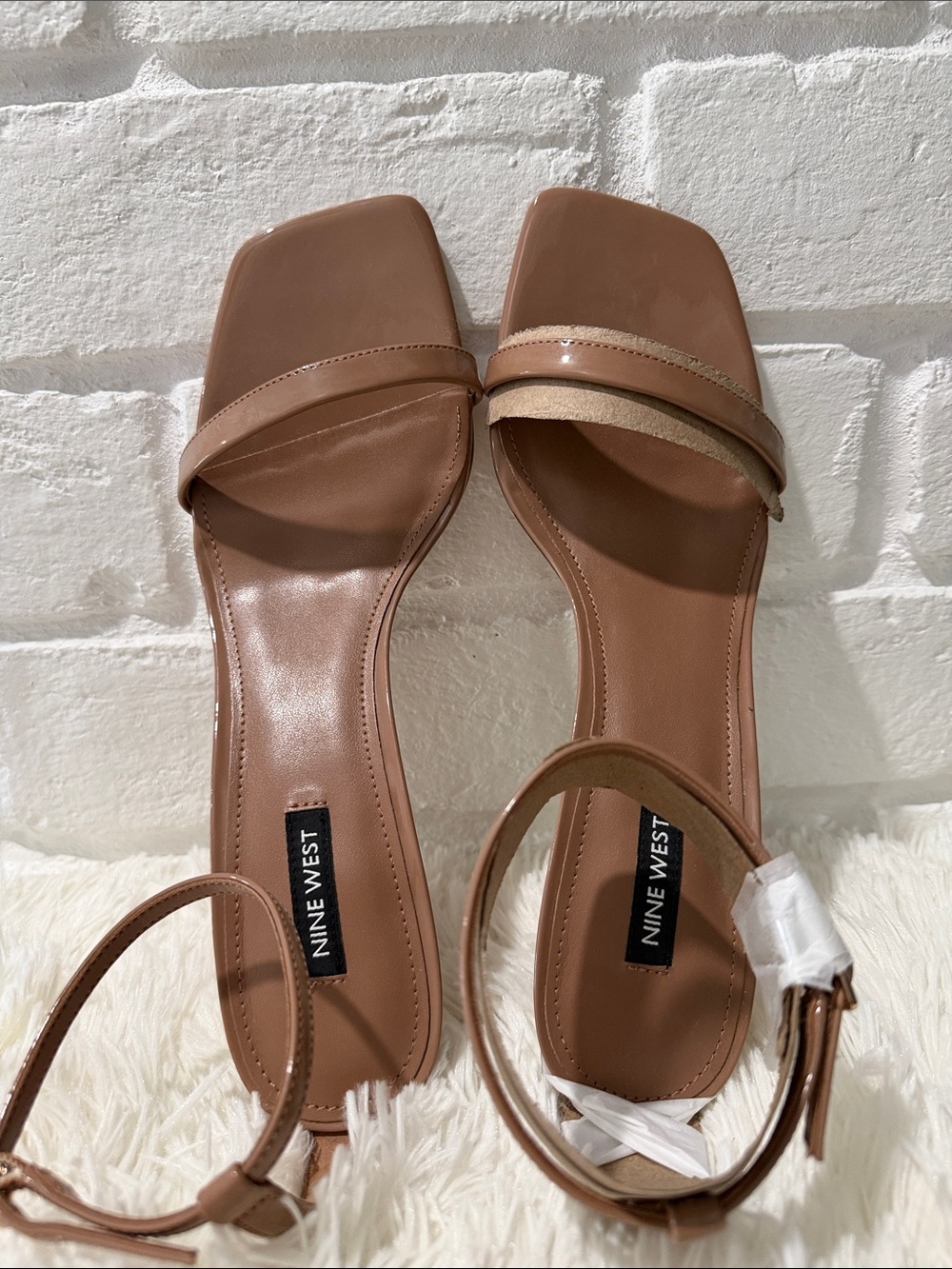 Nine West Brown Square-Toe Ankle Strap Sandals